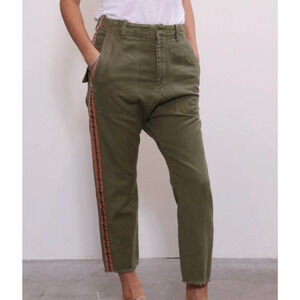 NEW! Nili Lotan 0 Slouchy LINEN Luna Pant w Side Tape Drop Crotch Army Green 26